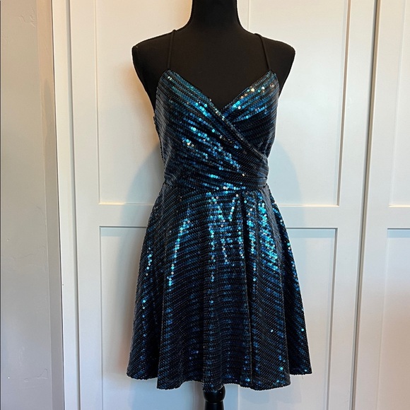 City Studio Sparkling Black and Blue Mini Dress - Picture 2 of 9